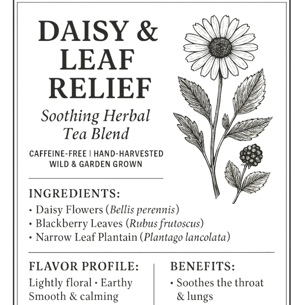Daisy & Leaf Relief – Herbal Wellness Tea Gentle, Soothing Blend | Caffeine-Free